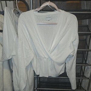 Pink Rose Cream Wrap Sweater